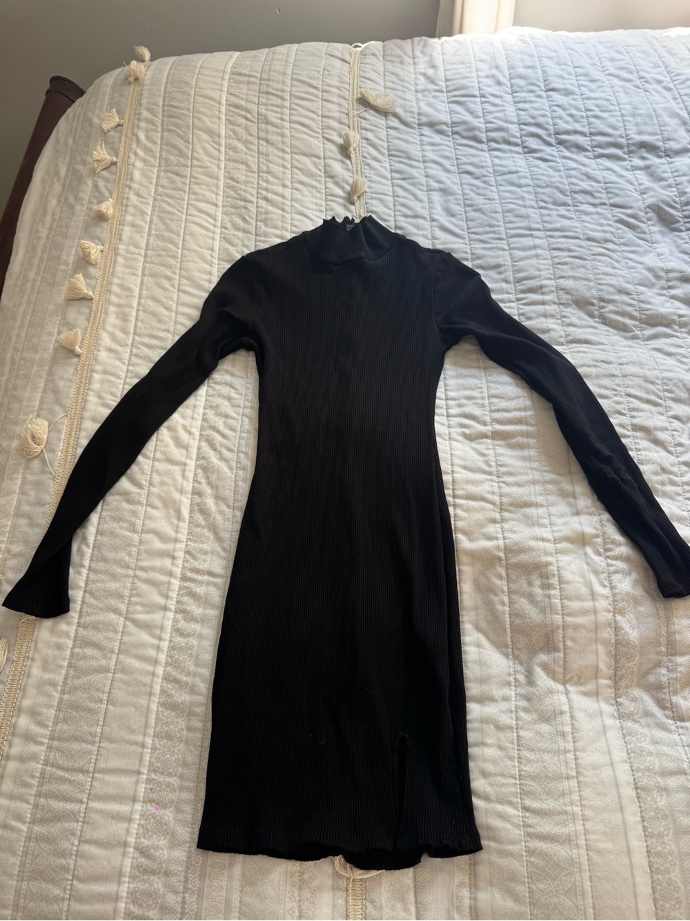 Lulu's Black Ribbed Mock Neck Long Sleeve Dress